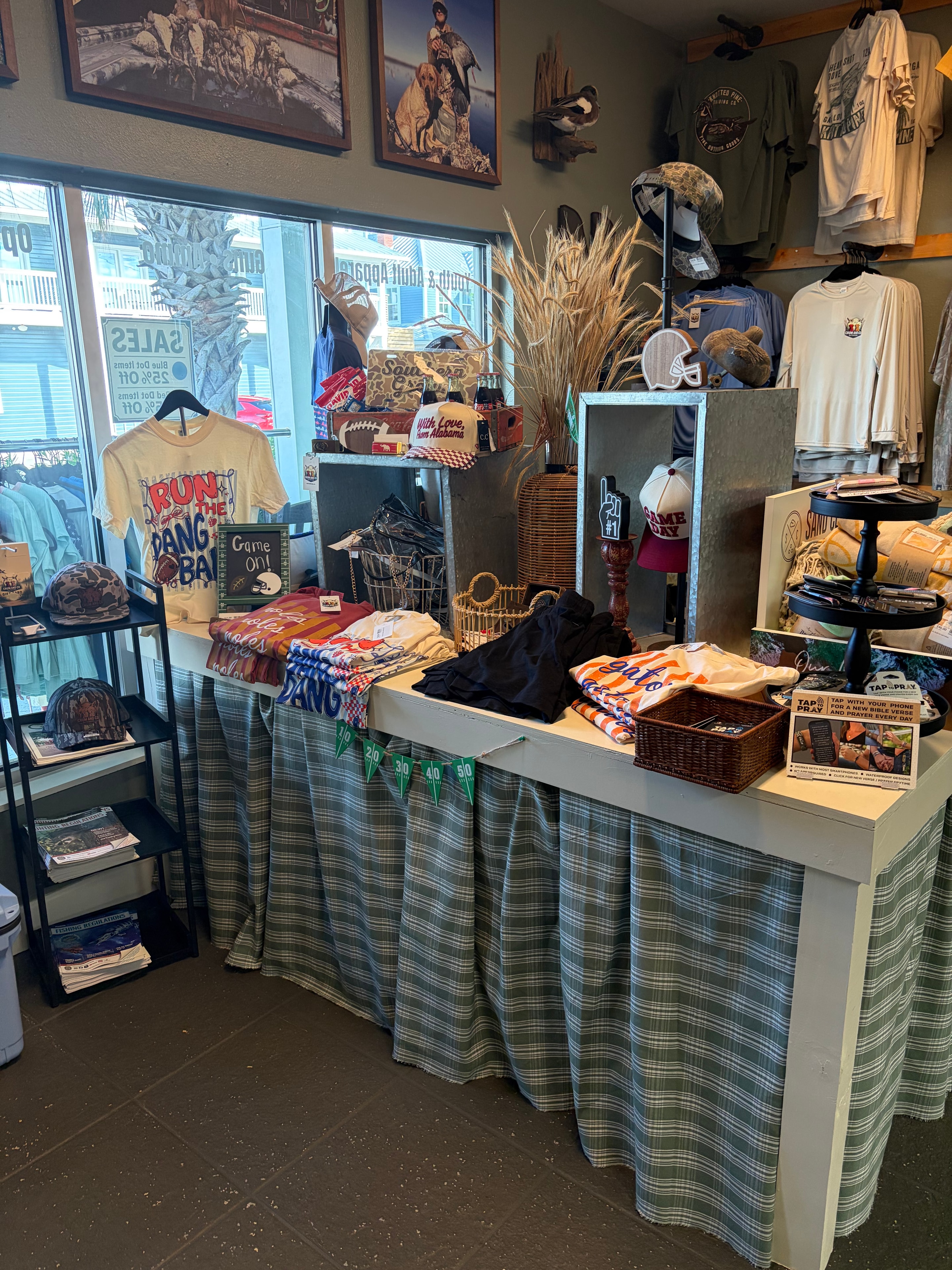 Store display with gifts, hats and seasonal merchandise at Crum and Co.