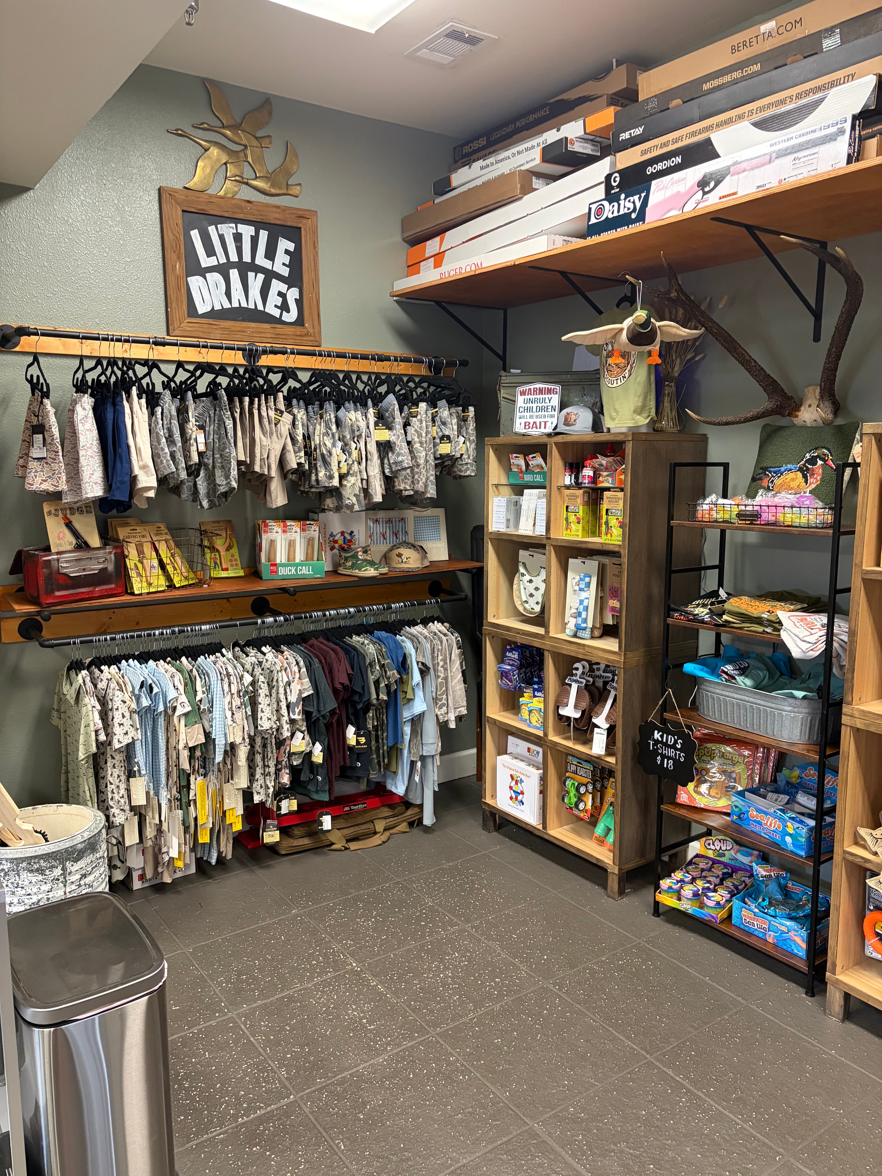 Kids section with Little Drakes apparel, youth clothing and duck calls