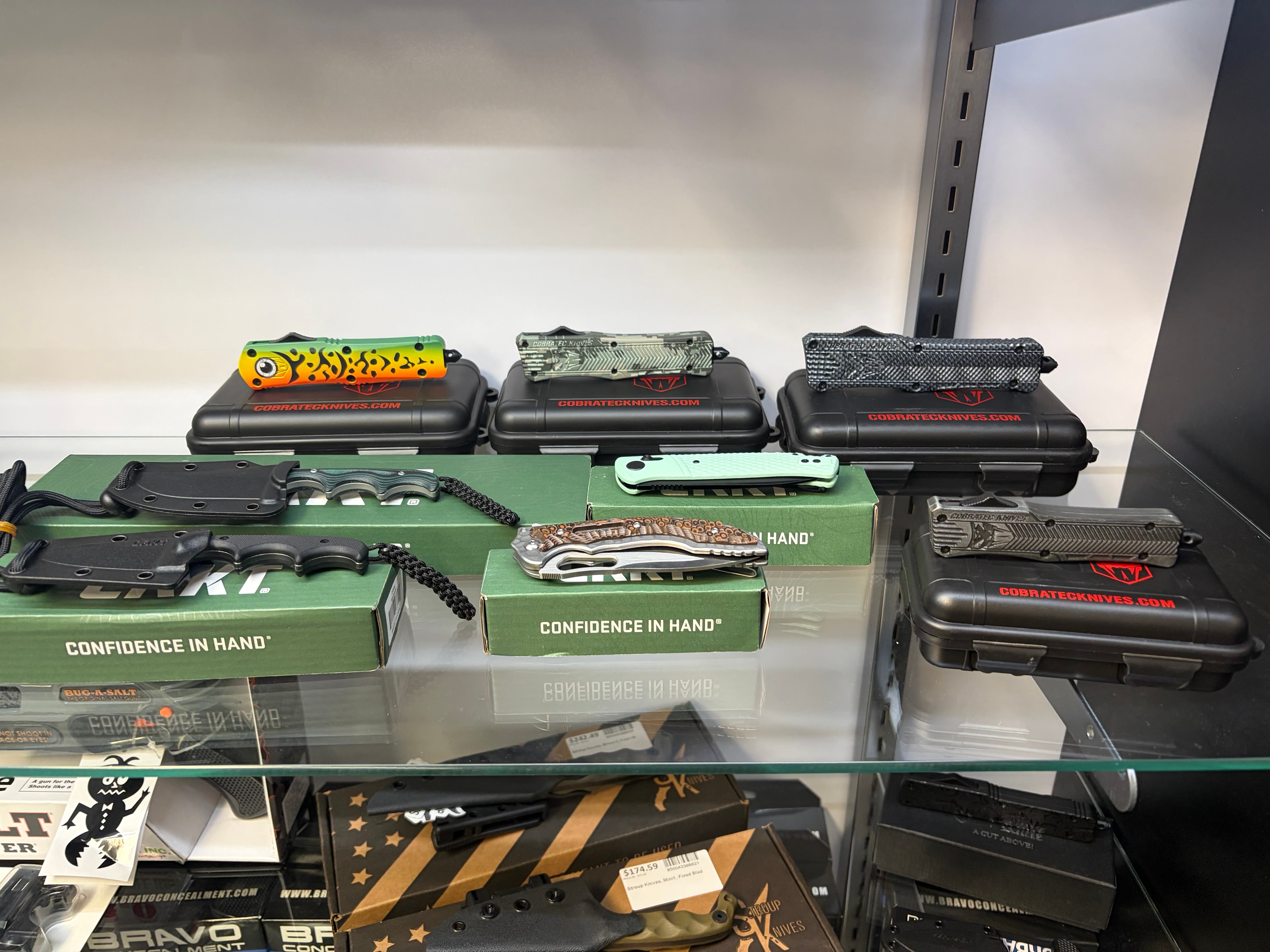 Knives and accessories in the display case